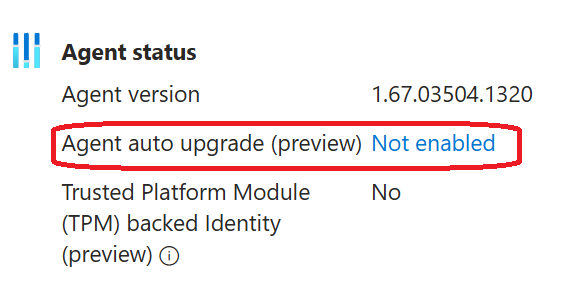 Screenshot of the Agent auto upgrade status showing Not enabled.