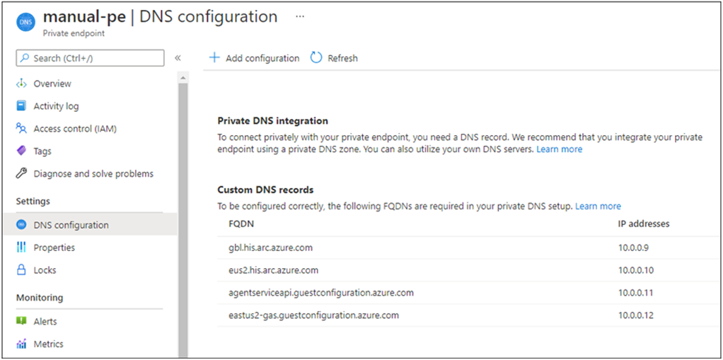 DNS configuration details