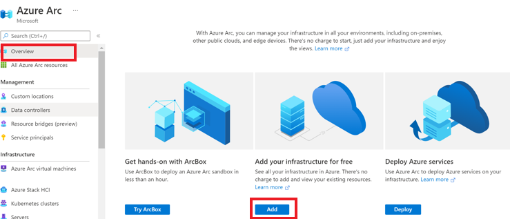 Screenshot of how to select Add your infrastructure for free.