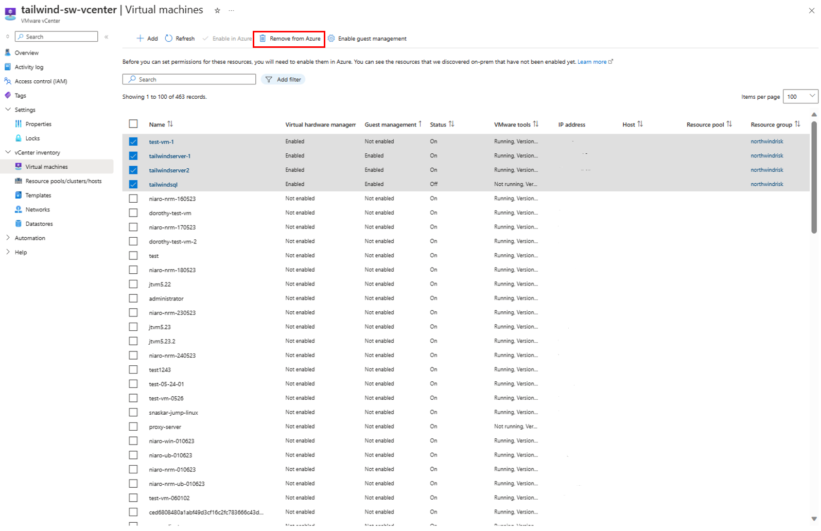 Screenshot of VM Inventory view.
