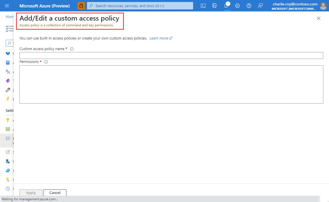 Screenshot showing a form to add custom access policy.