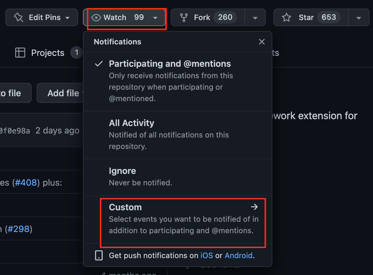 Screenshot of step 1 to set up release notifications.