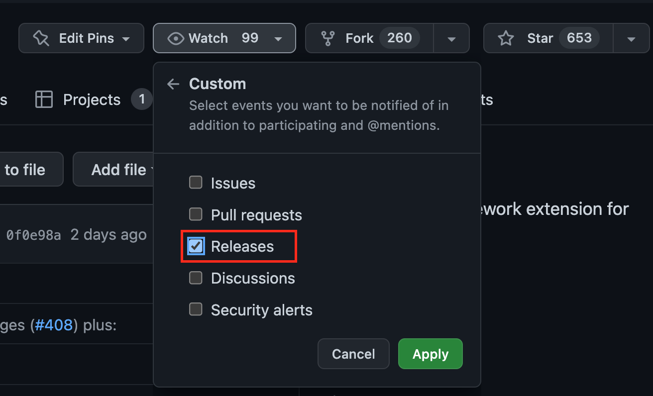 Screenshot of step 2 to set up release notifications.