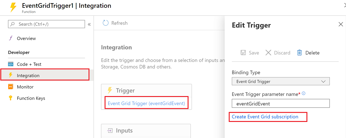 Screenshot of connecting to a new event subscription to trigger in the portal.