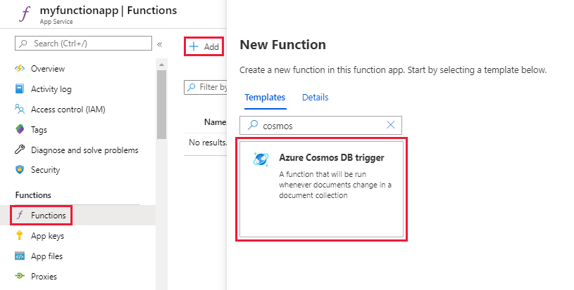 Functions page in the Azure portal