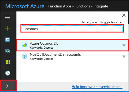 Search for the Azure Cosmos DB service