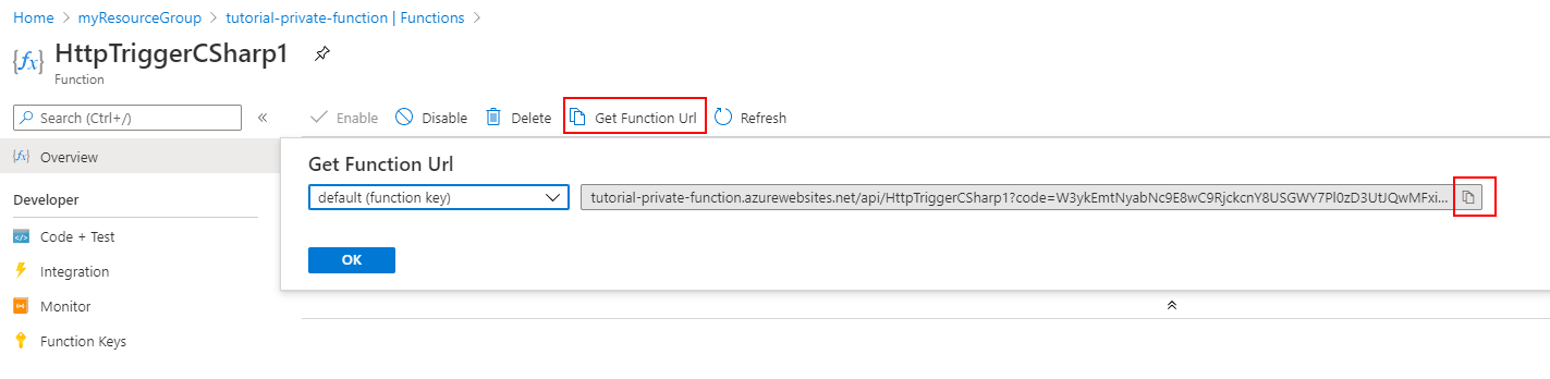 Copy the function URL