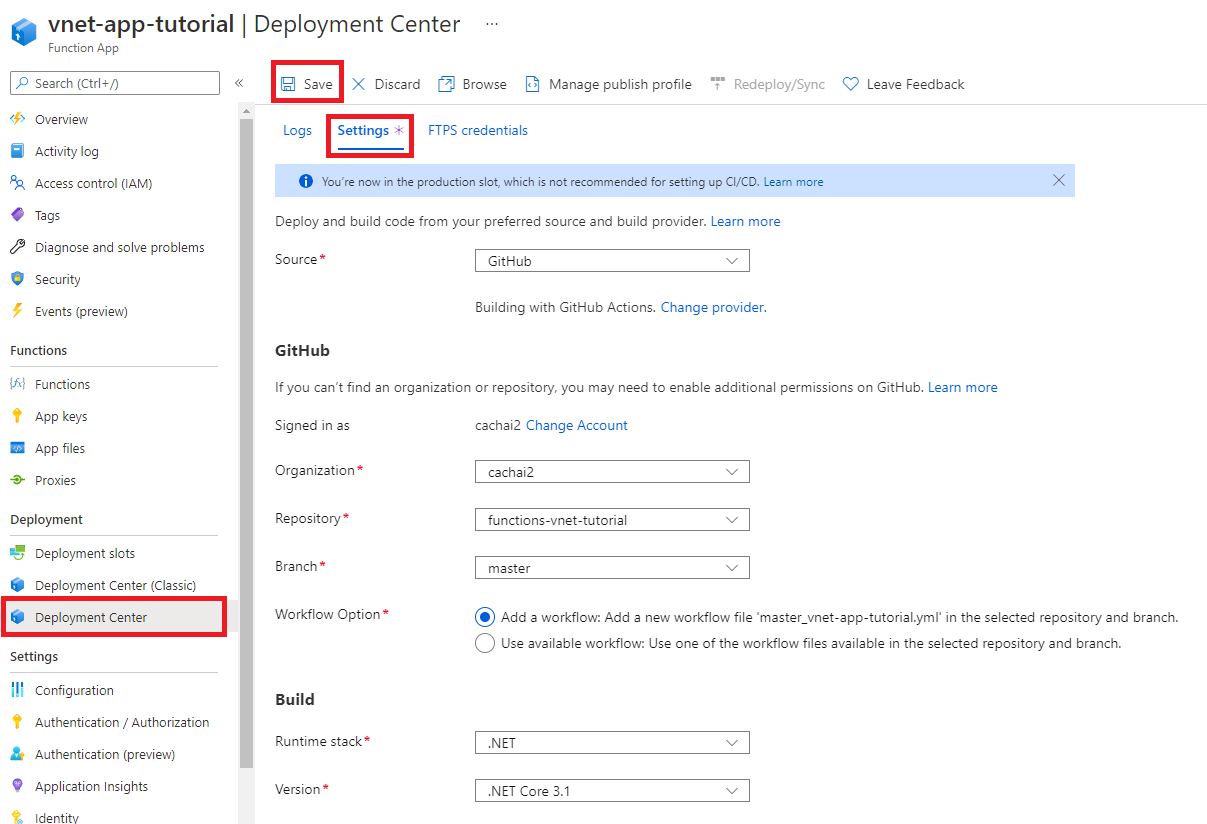 Screenshot of how to deploy Azure Functions code through the portal.