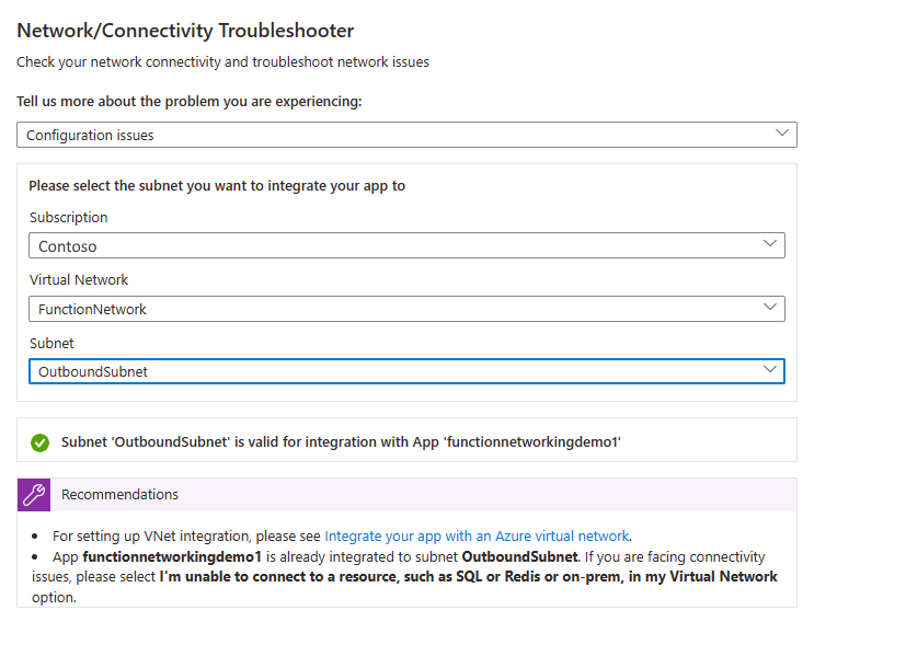 Screenshot that shows running troubleshooter for configuration issues.