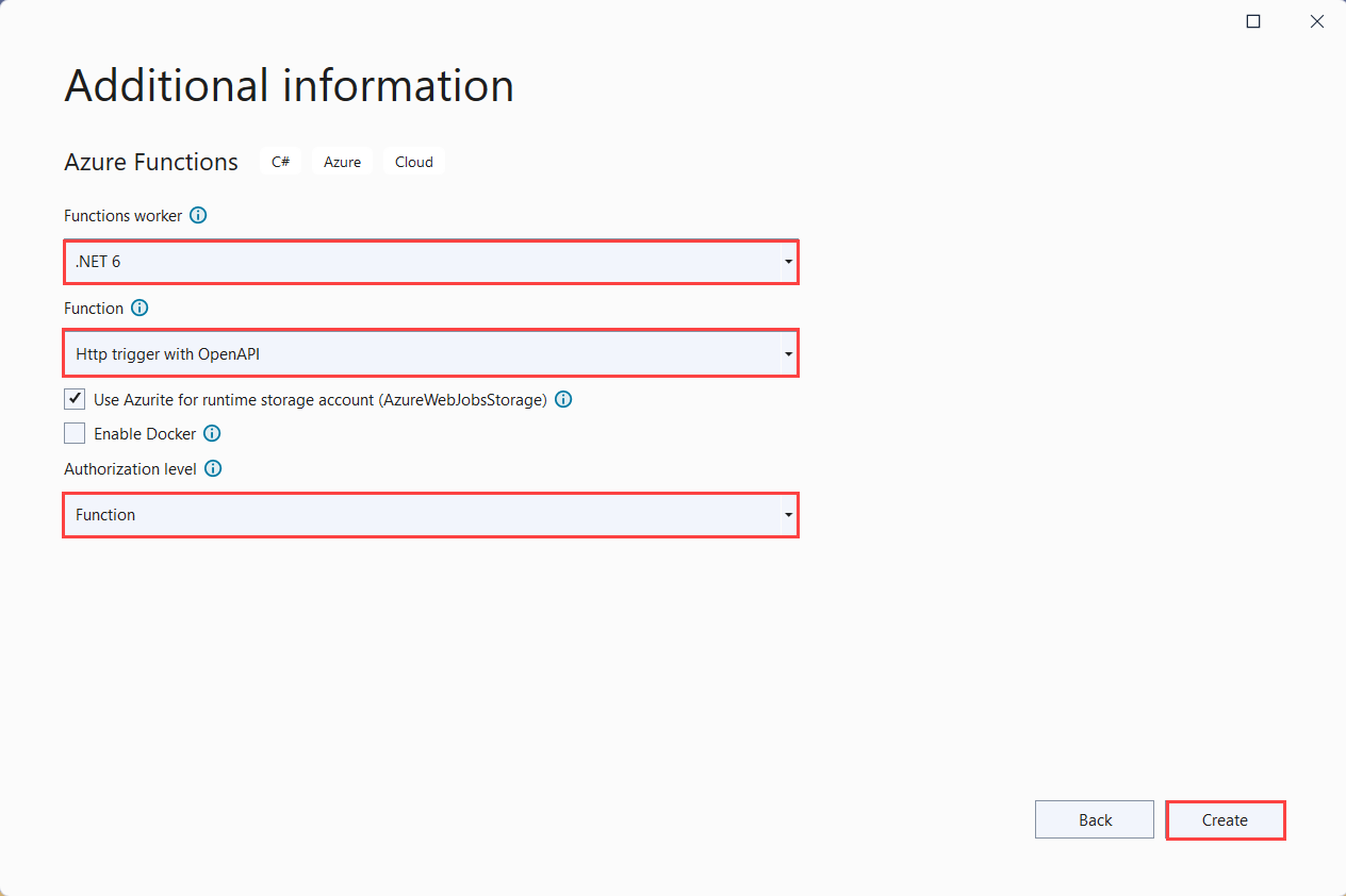 Azure Functions project settings