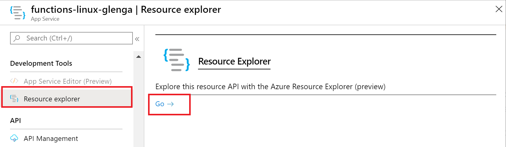 Open the Resource Explorer for the function app in the portal