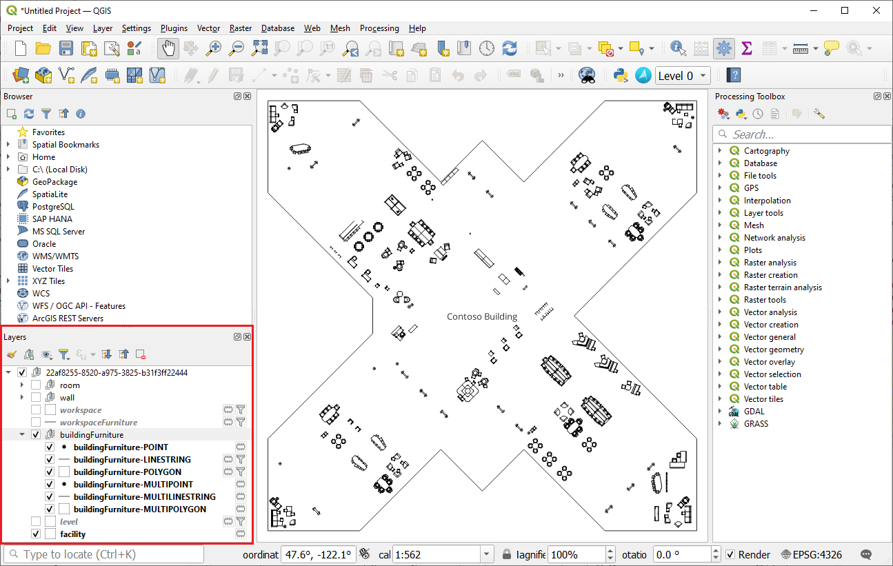 A screenshot showing a data set in the QGIS layers section.