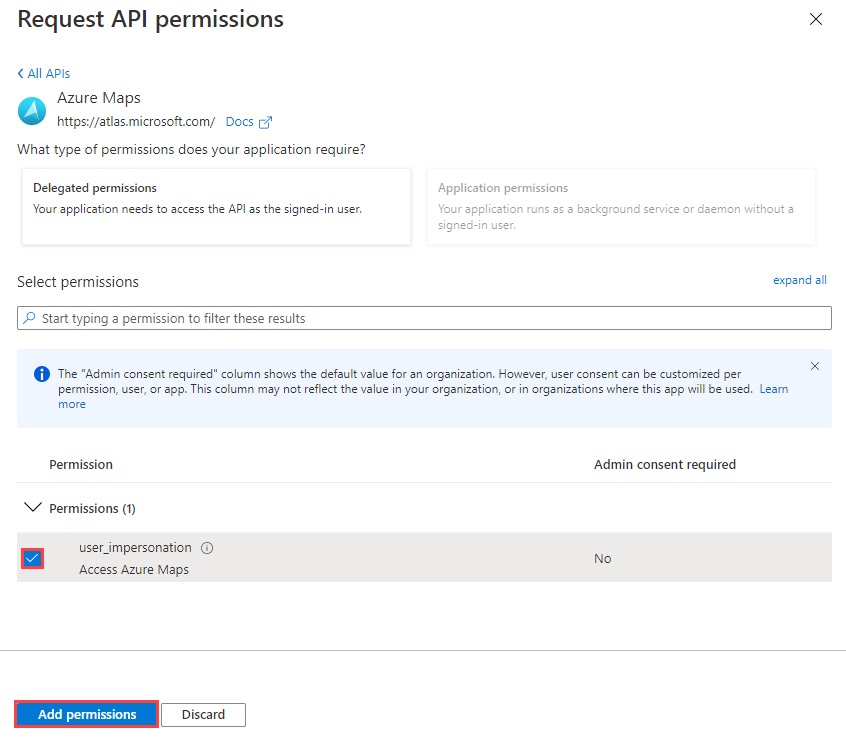 Screenshot showing the request app API permissions screen.