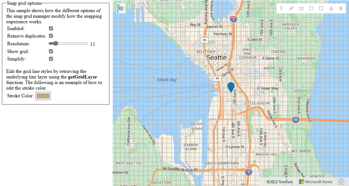 A screenshot of map with snap grid enabled and an options panel on the left where you can set various options and see the results in the map.