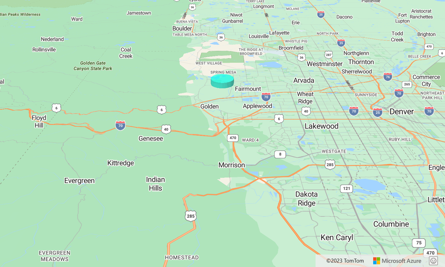 A screenshot of a map showing a green circle.