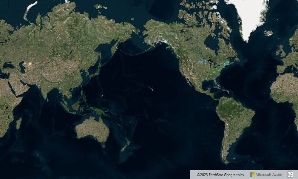 A screenshot of an Azure Maps map of the world with a tile layer.