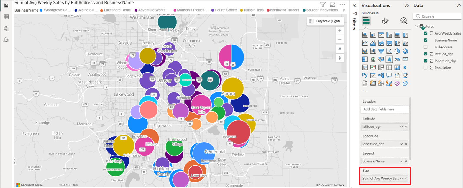 Adicionar uma camada de bolhas a um visual do Power BI do Azure Maps -  Microsoft Azure Maps