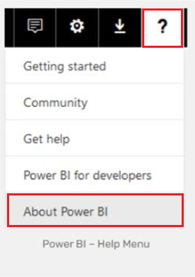 Screenshot showing the help menu in Power BI.