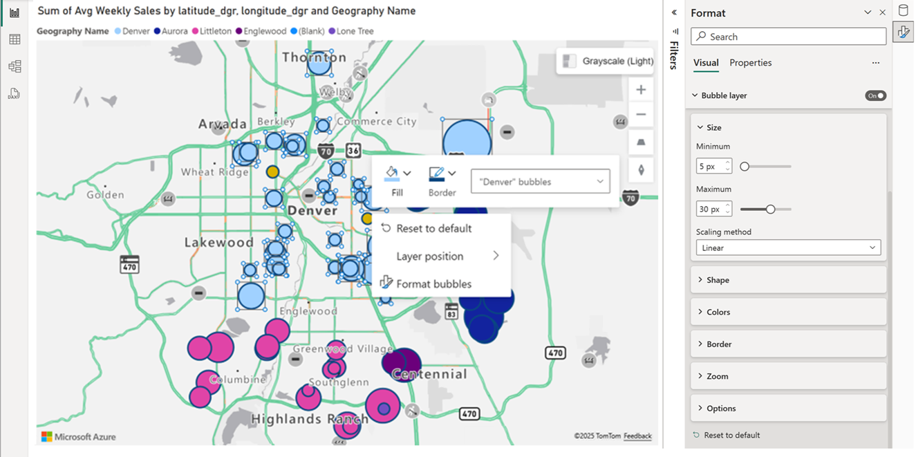 Contextual On Object Interaction With Azure Maps Power BI Visuals   Bubble Layer 