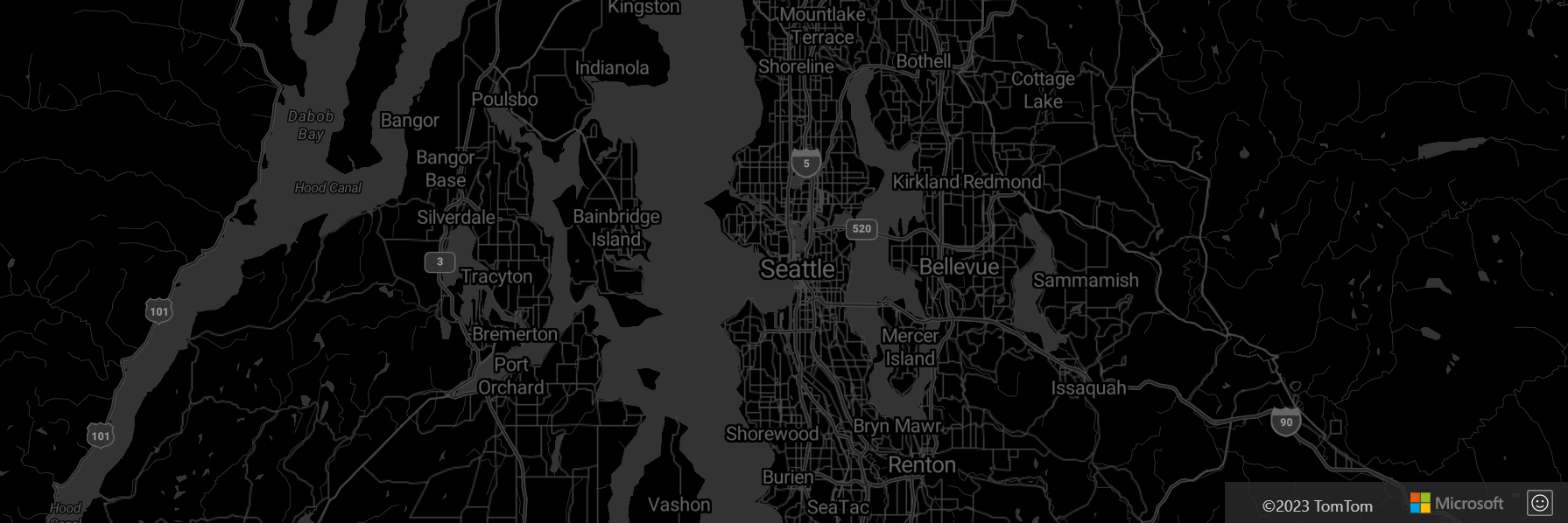 A screenshot of map using the grayscale-dark style.
