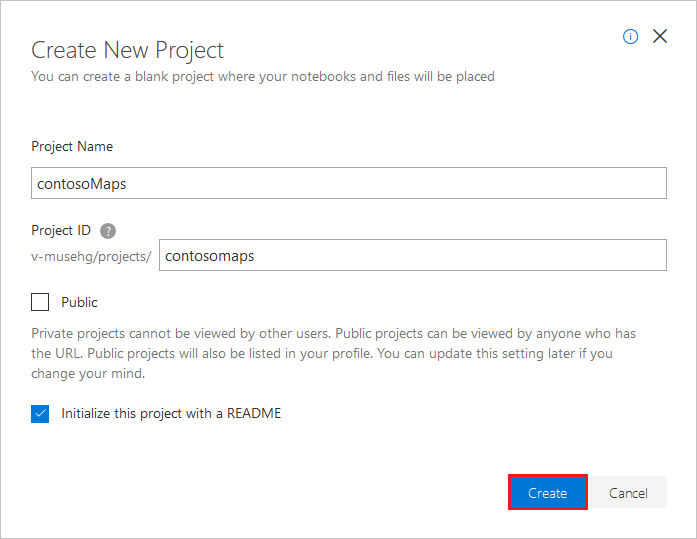 The Create New Project pane
