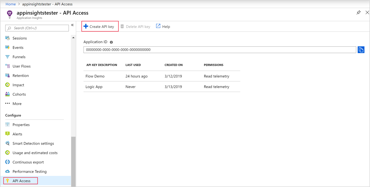 Screenshot that shows selecting the Create API Key on the API Access tab.