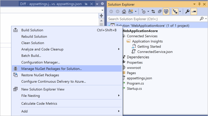 Right click Solution, in the Solution Explorer, then select Manage NuGet Packages for Solution