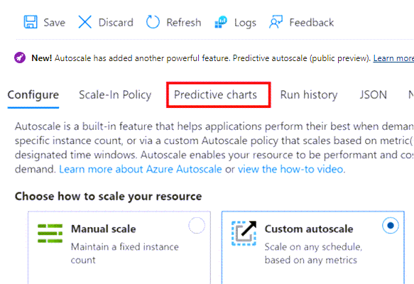 Screenshot that shows selecting the Predictive charts menu option.