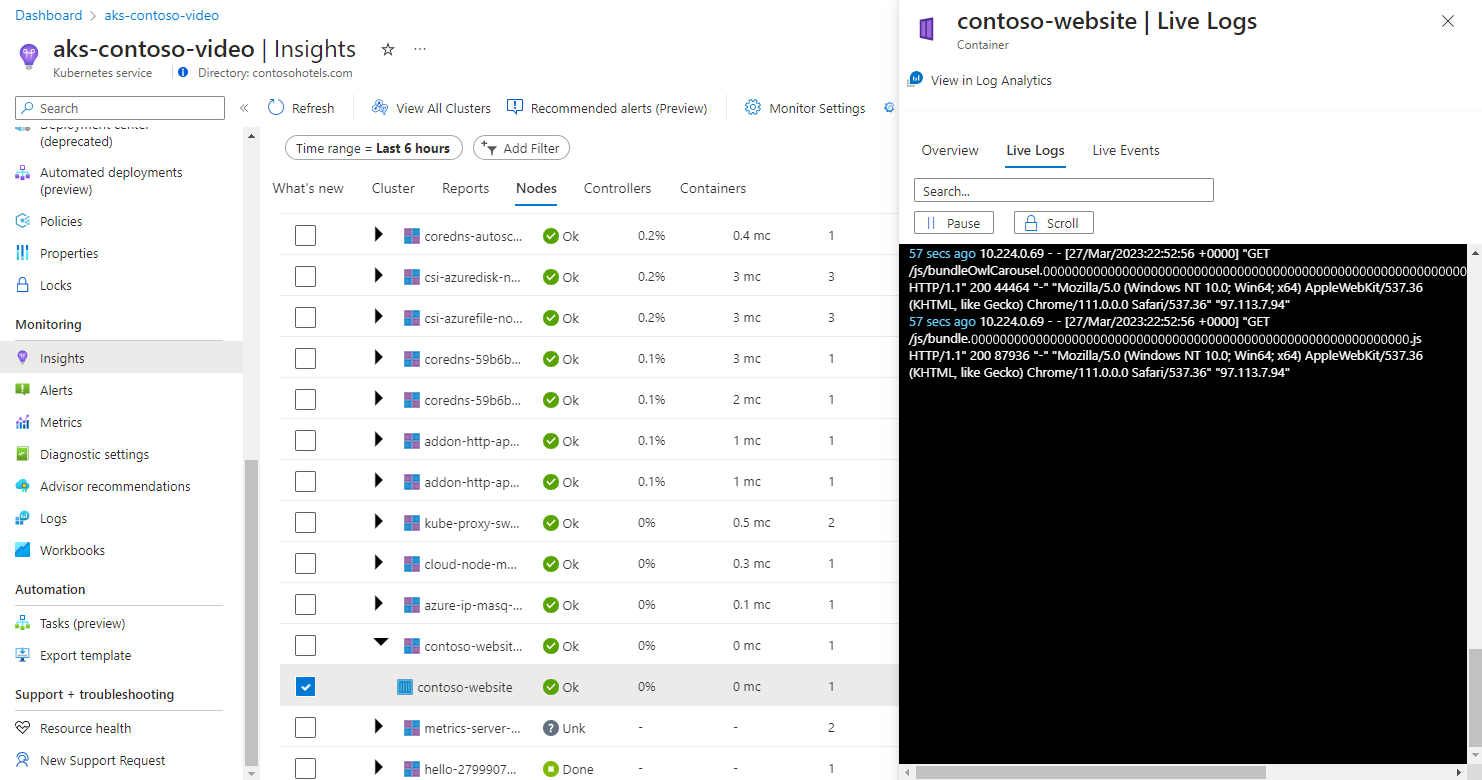 View live data with Container insights - Azure Monitor | Microsoft Learn