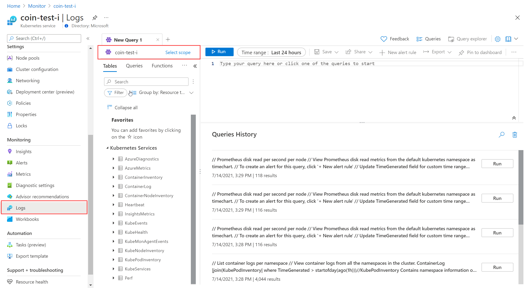 Query logs from Container insights - Azure Monitor | Microsoft Learn