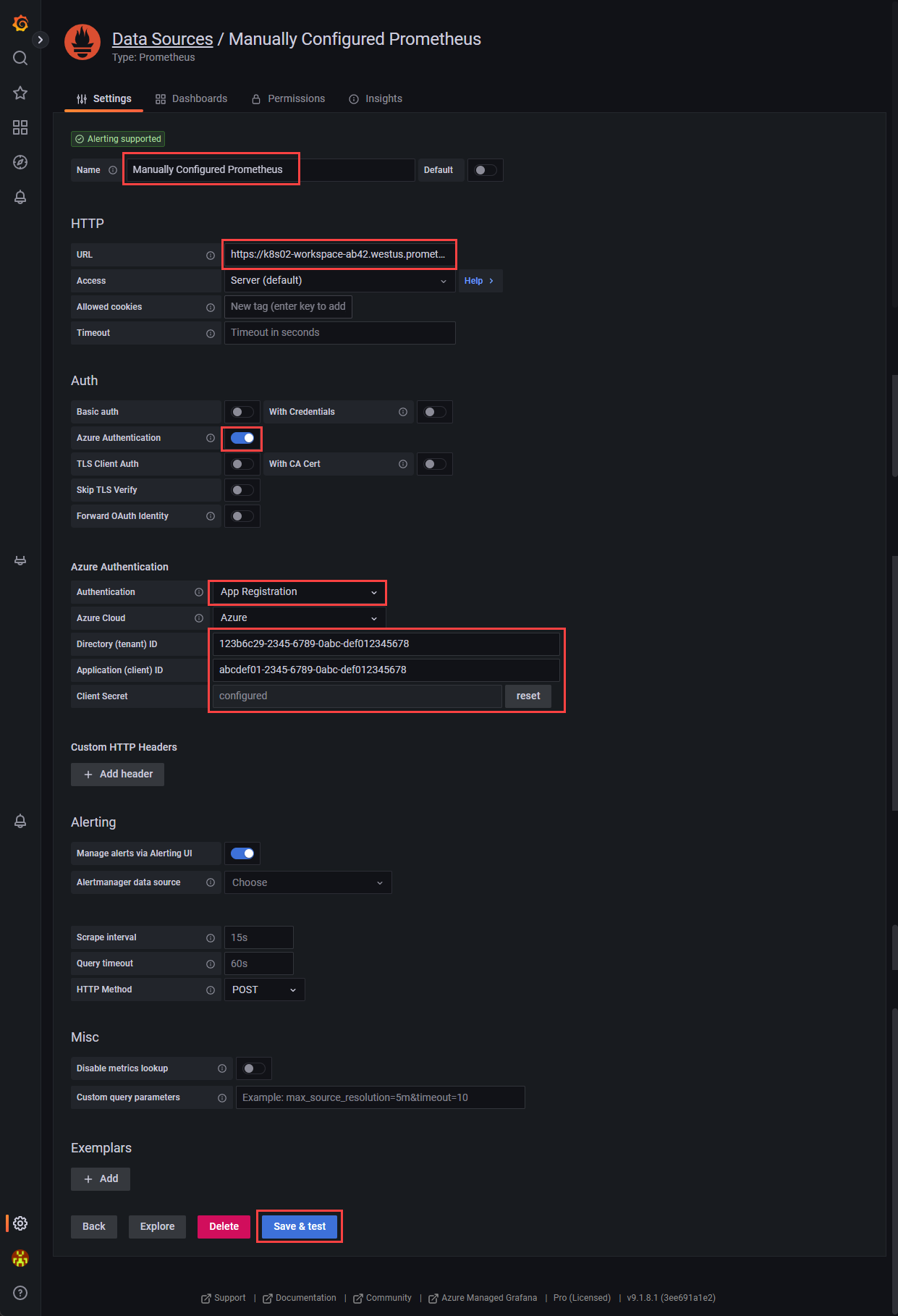 A screenshot showing the  Grafana settings page for adding a data source.