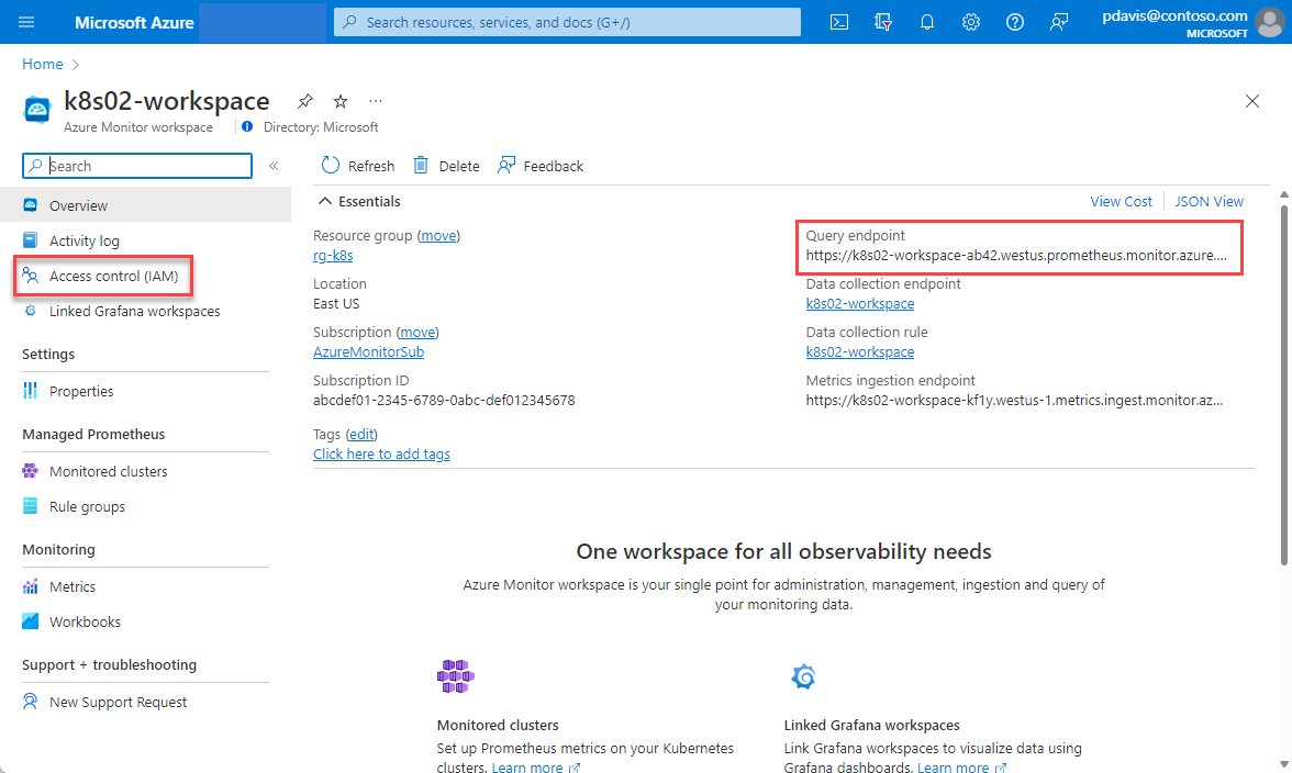 A screenshot showing the Azure Monitor workspace overview page