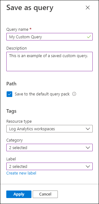 Screenshot that shows the Save as query dialog.