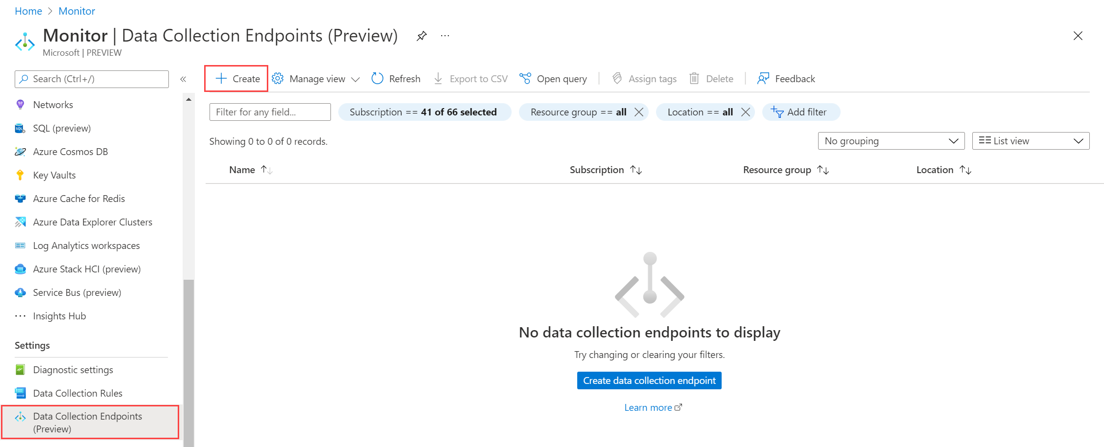 Screenshot showing new data collection endpoint.