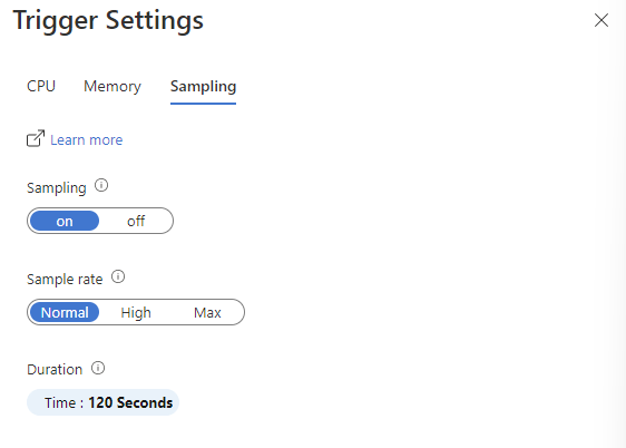 Screenshot of trigger settings pane for Sampling trigger.