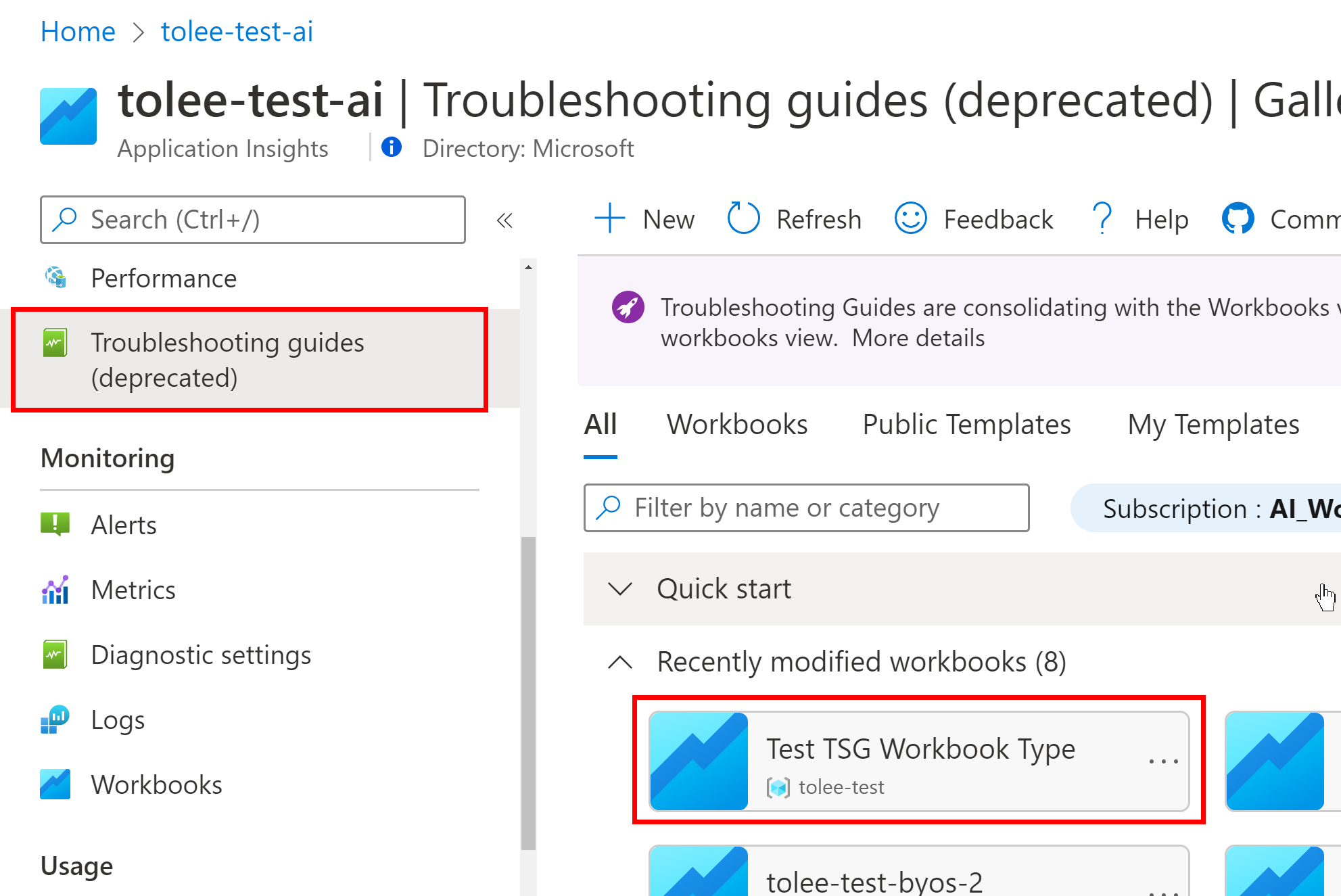 Screenshot of Troubleshooting guides icon in the menu. 