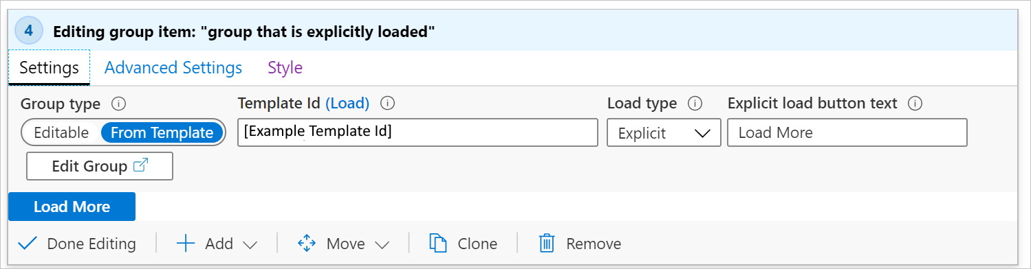 Screenshot of explicit load settings for a group in workbooks.