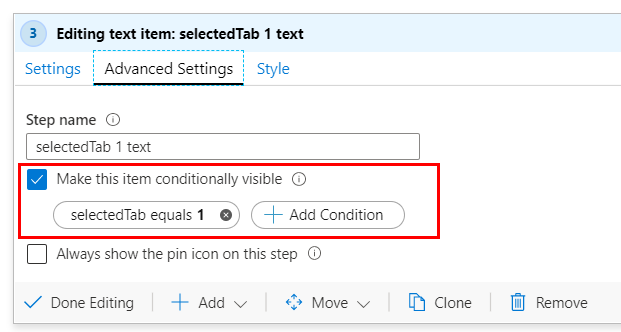 Screenshot of conditionally visible tab in workbooks.
