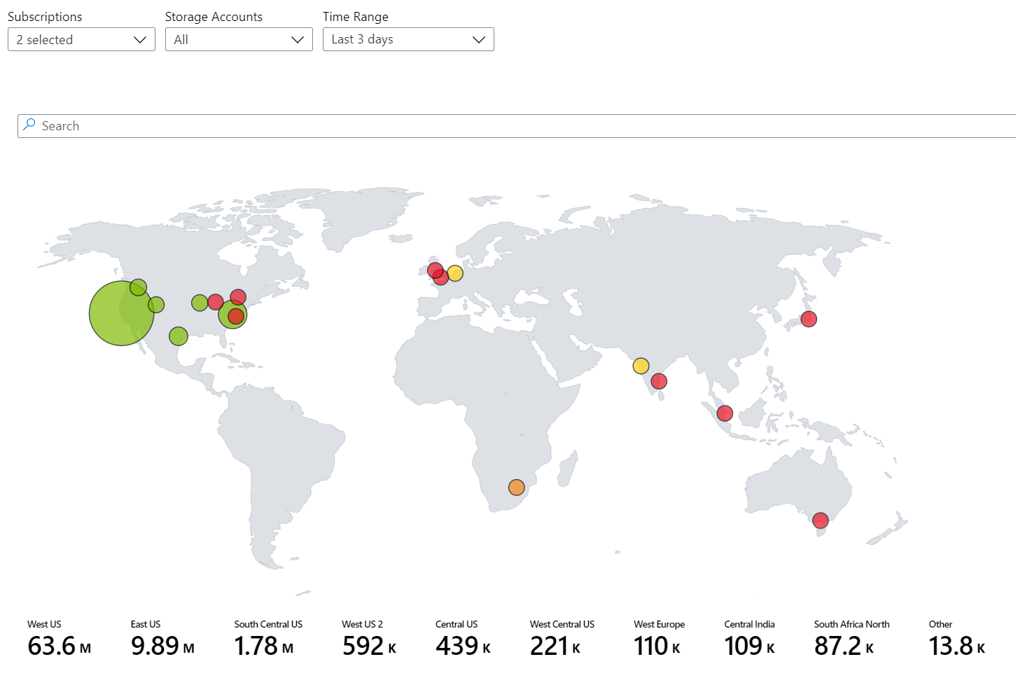 Screenshot that shows an example of an Azure Workbooks map visualization.