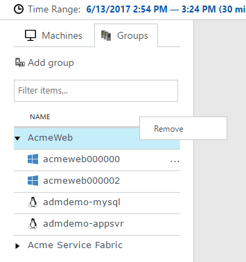 Screenshot that shows removing a machine from a group.