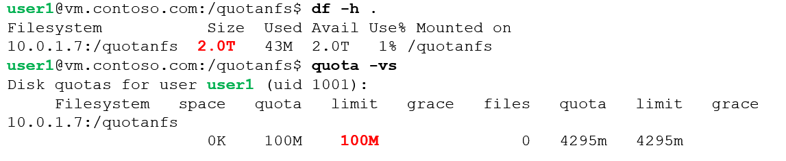 Example showing how to use the quota command.
