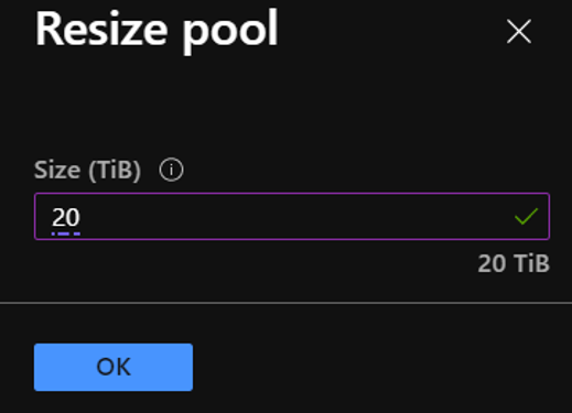 Screenshot that shows the Resize Pool window.