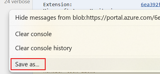 Sccreenshot showing how to save the console output in Edge.