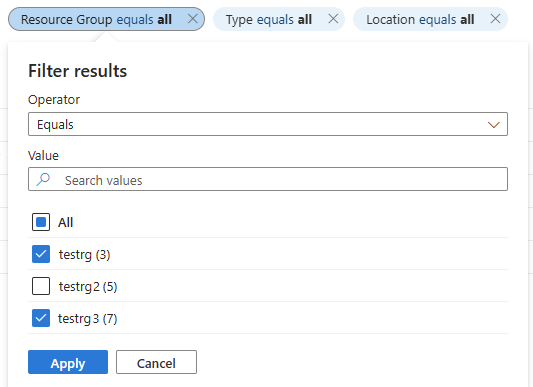 Filter view based on resource groups