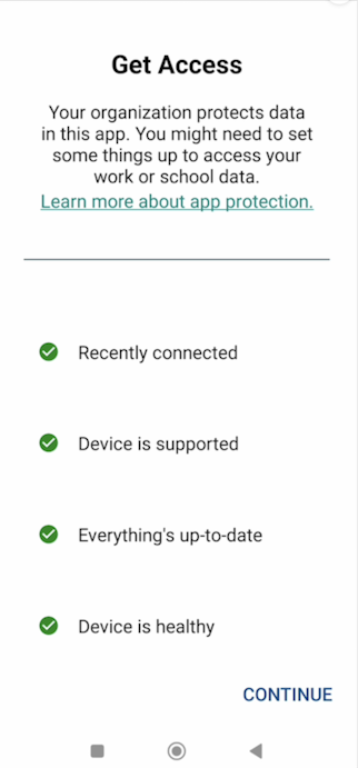 Screenshot of an introductory message from Intune MAM in the Azure mobile app.