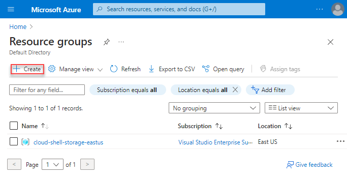 Create your resource group in Azure