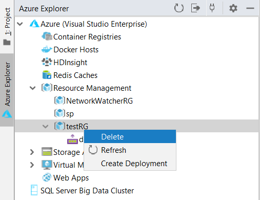 Screenshot of Delete resource group in Azure Explorer from IntelliJ IDEA.