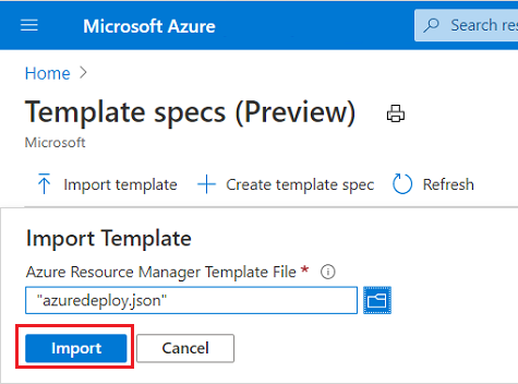 Screenshot of 'Import' button after selecting a template file.