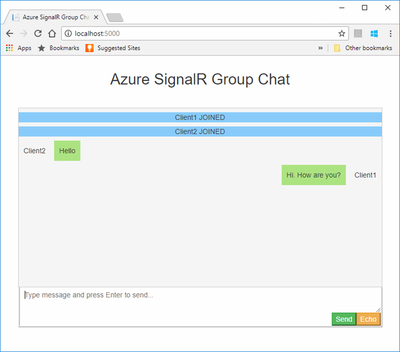 Example of an Azure SignalR group chat