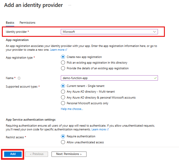 Screenshot of 'Add an identity provider' page.